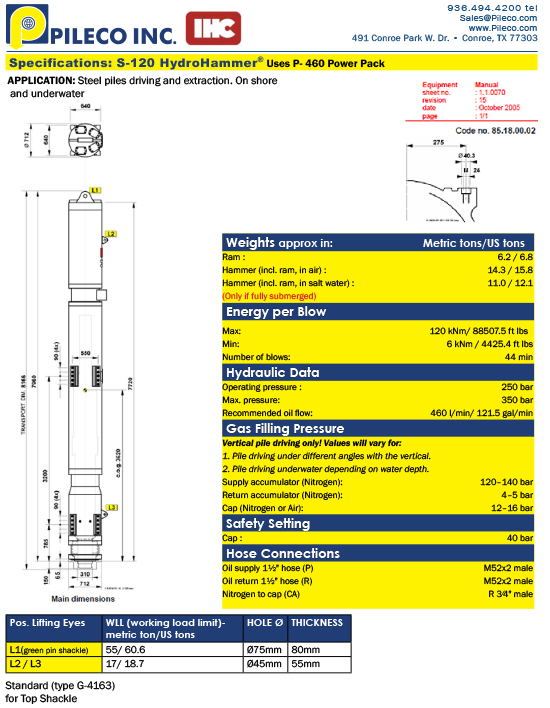 S-120 Hydraulic Impact Hammer, double acting