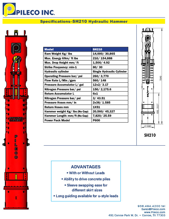 SH210 SINGLE ACTING, Hydraulic Impact Hammer